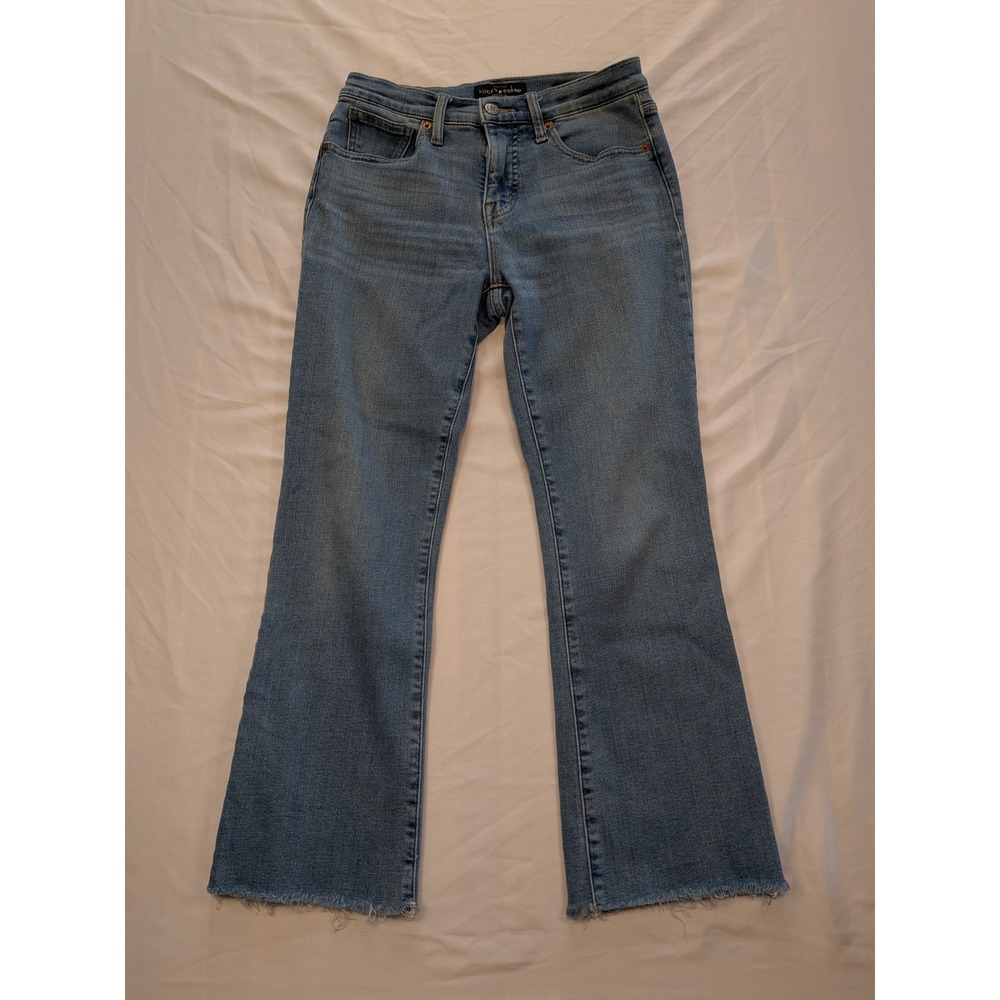 Lucky Brand Ava Crop Mini Boot Jeans Womens 4/27 Regular Medium Wash Raw Hem